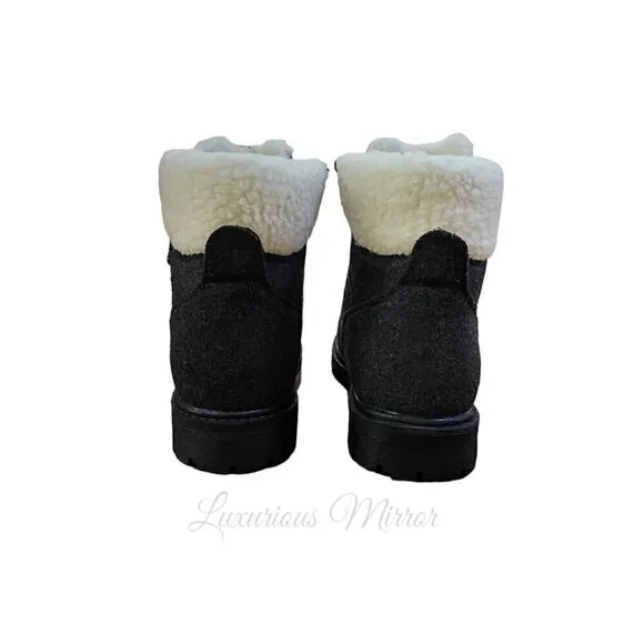 Lugz Grotto II Womens Black Cream Fleece Suede Lace-Up Combat Boots Sizes 7.5 - Picture 10 of 12